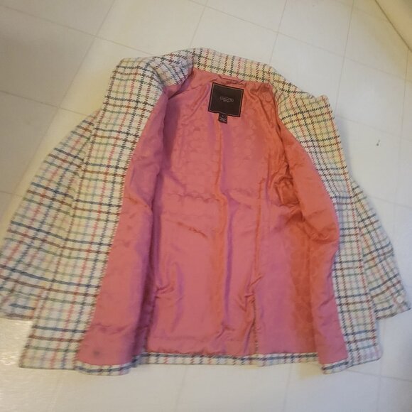 Coach Plaid Tweed Wool Coat Jacket Multicolored Women's size Large (L) - Picture 13 of 16
